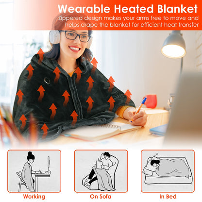 US Local 1 Pc  59x31in USB Heated Blanket Electric Heated Blanket Heated Poncho Shawl Wrap Throw With Zipper Washable For Home Office No Power Bank Compatible With CJCD2415461