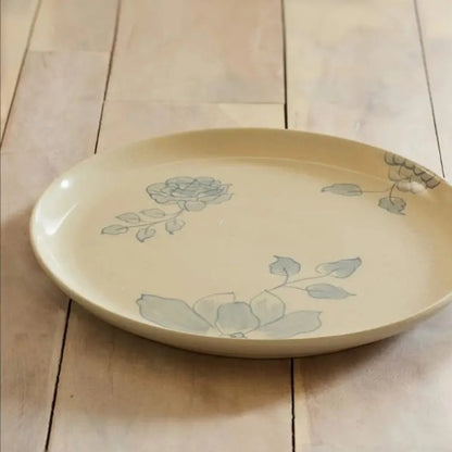 US Local Rice White Circular Ceramic Printed Dining Plate