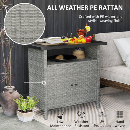 US Local Wicker Outdoor Storage Cabinet With Two Doors And Shelf For Outdoor Pool Towel Storage, Gray