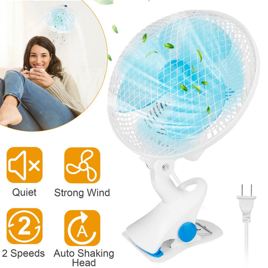 US Local 1Pc Clip On Fan 2 Speeds Quiet Clamp Fan Adjustable Tilt Auto Shaking Fan Wall Mount Personal Fan For Desk Office Home Baby Strollers Table Tops With 3.94FT Cord