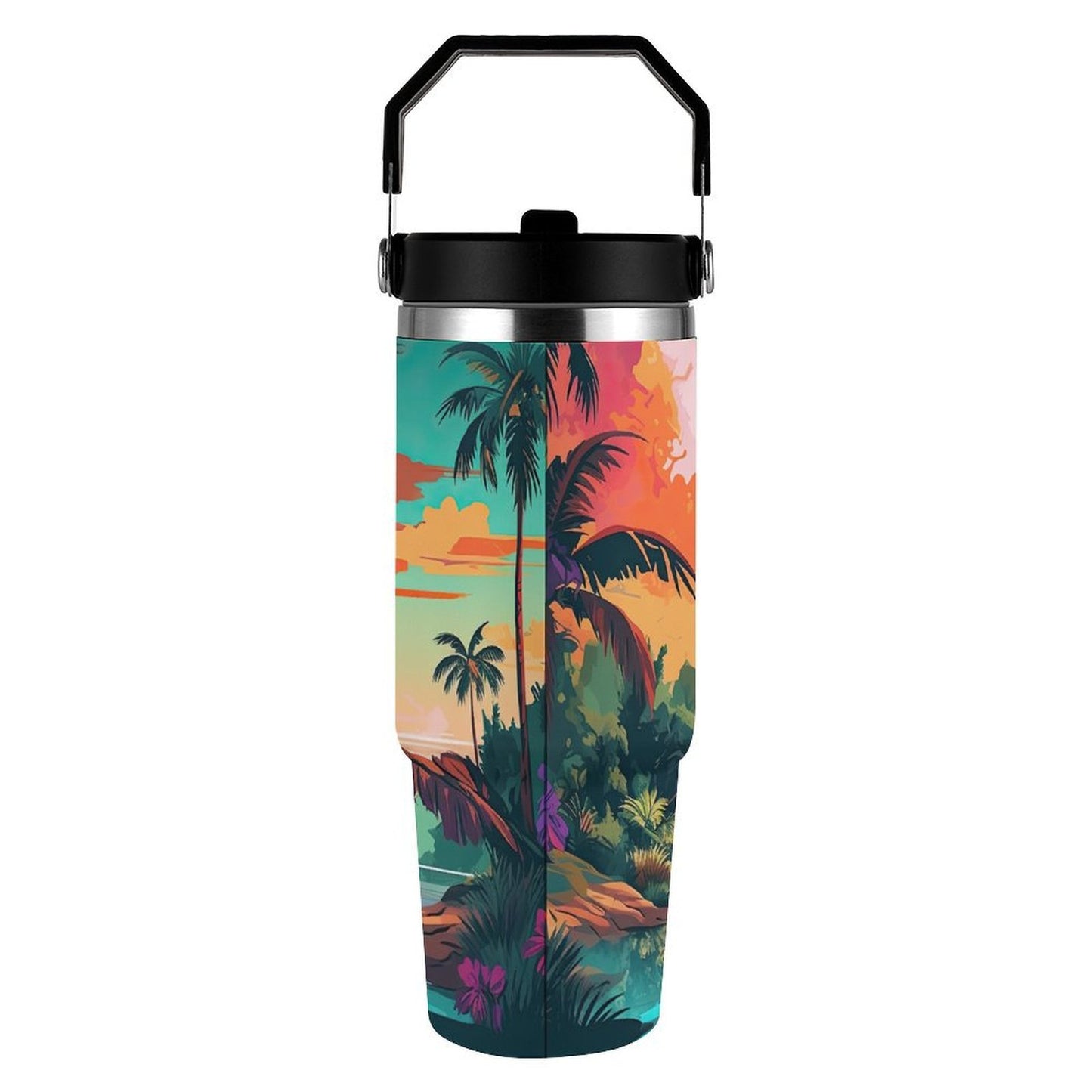 POD US Local Tumbler 30oz Large Capacity Car Cup Tropical, Island, Scenery Style