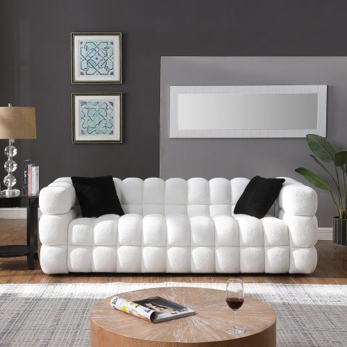 US Local 84.3 Length ,35.83 Deepth ,human Body Structure For USA People, Marshmallow Sofa,boucle Sofa ,White Color,3 Seater