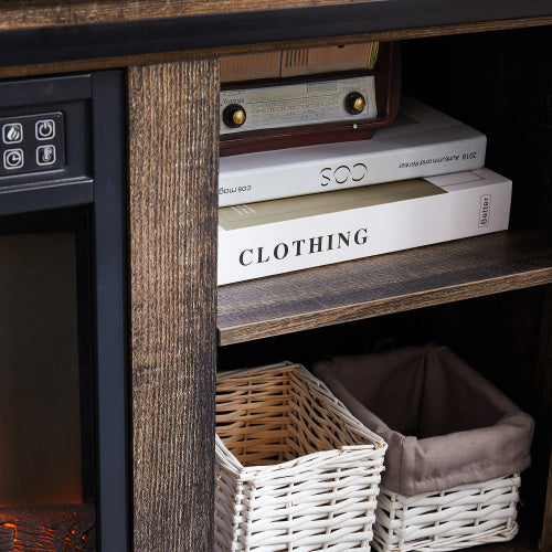 US Local Modern Entertainment Console TV Stand With 23  Fireplace Insert, Multipurpose Sliding Door TV Cabinet Large Storage Space, 58.11  W  15.79  D  32.36  H Antique Brown