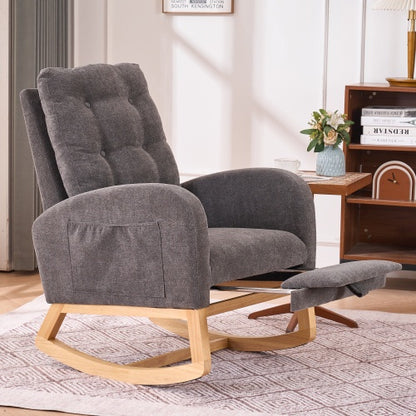 US Local Accent Rocking Chair With Footrest High Back Rubber Wood Rocking Legs Bedroom Living Space 26.77D X 38.36W X 39.76H Inch