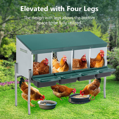 US Local 4-Hole Chicken Nest, With Legs And Cover To Protect Eggs,Green