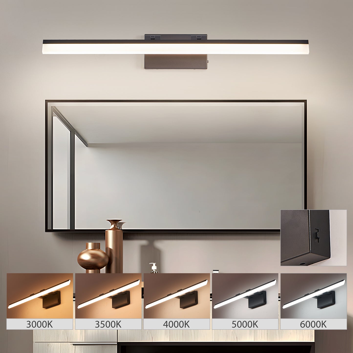 US Local 32 Inch Modern LED Bathroom Vanity Light - Sleek Black Metal Wall Light For Mirror, Dressing Room Or Sink Area