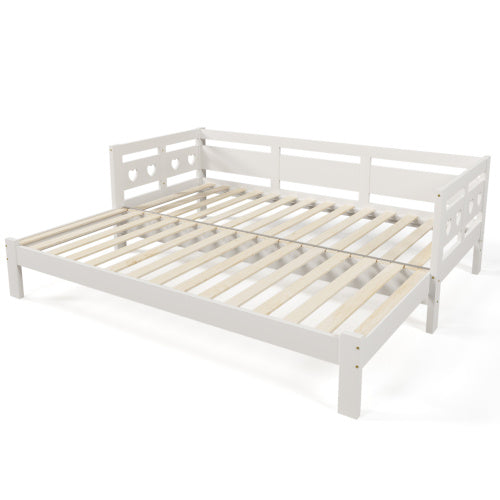 UK Local Daybed Cabin Bed Wooden 3FT Single Sofa Guest Bed Sofa Bed, Pull Out Trundle Wooden Bed Heart-Shaped For Children Adults Bed For Living Room And Bedroom -90 X190 Cm -White