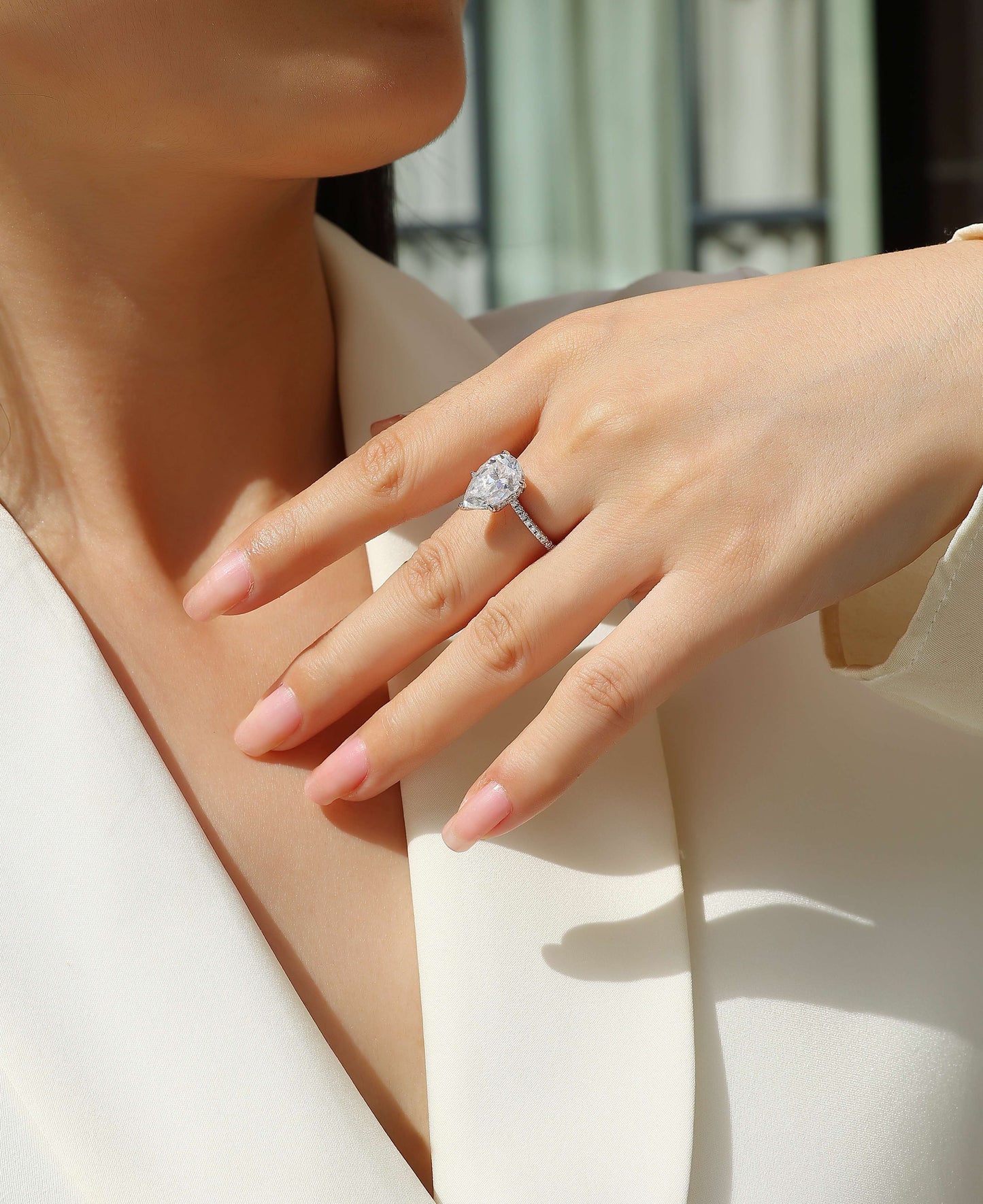 Light And Shadow - A Fashionable Diamond Jewelry Piece Set With Moissanite S925 Sterling Silver And Platinum Diamond Ring