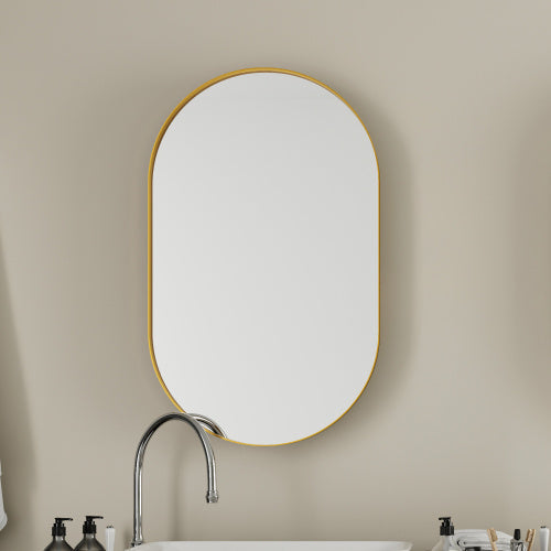 US Local 20x34 Inch Oval Recessed Medicine Cabinet, Metal Framed Bathroom Wall Cabinet With Mirror And Adjustable Shelves, Wall Mirror With Storage For Bathroom, Matte Gold
