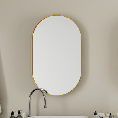 US Local 20x34 Inch Oval Recessed Medicine Cabinet, Metal Framed Bathroom Wall Cabinet With Mirror And Adjustable Shelves, Wall Mirror With Storage For Bathroom, Matte Gold