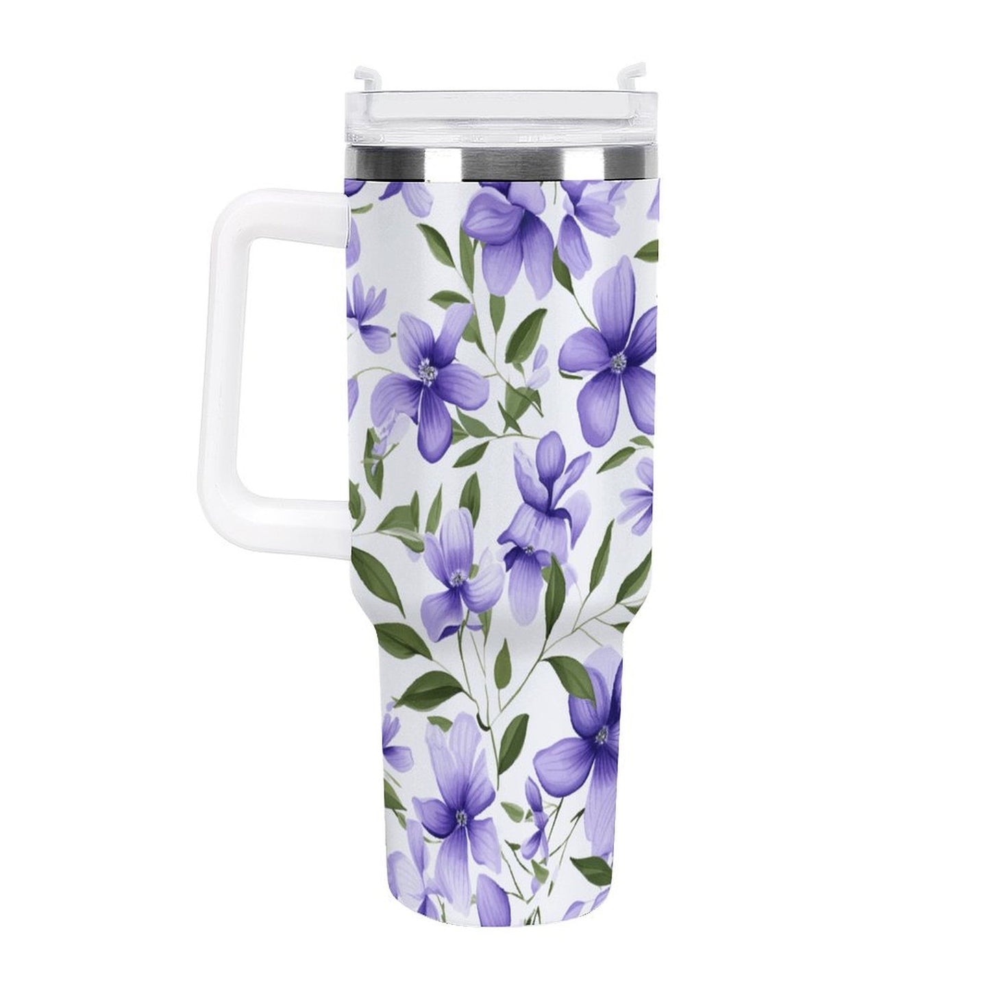 PHDT00037 POD US Local Tumbler 40 oz Large Capacity Car Cup Purple, Flowers, Green Leaves