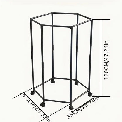 US Local Space-Saving Hexagonal Clothes Drying Rack - Sturdy Metal Floor Standing Coat Rack With Multiple Rods, Suitable For Bedroom, Dormitory, And Balcony, Holds Multiple Garments, Dorm Room Furniture