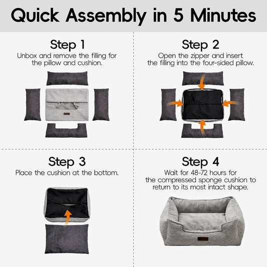 MEWOOFUN Medium Dog Bed - 31.5x23.6x9.5 Inch Washable Rectangle Pet Bed With Warming & Calming Features, Anti-Slip Bottom For Puppies