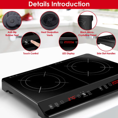 US Local 1Pc 4000W Induction Cooktop Portable Double Induction Cooker Electric Dual Burner Stove Countertop Hot Plate With 9 Power 9 Temperature 3H Timer