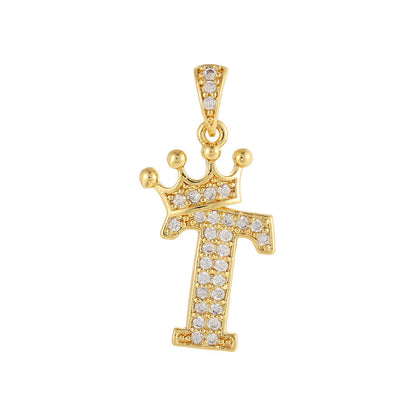 Gold Plated Copper Inlaid Zircon Crown 26 English Letters Full Diamond Pendant Parts