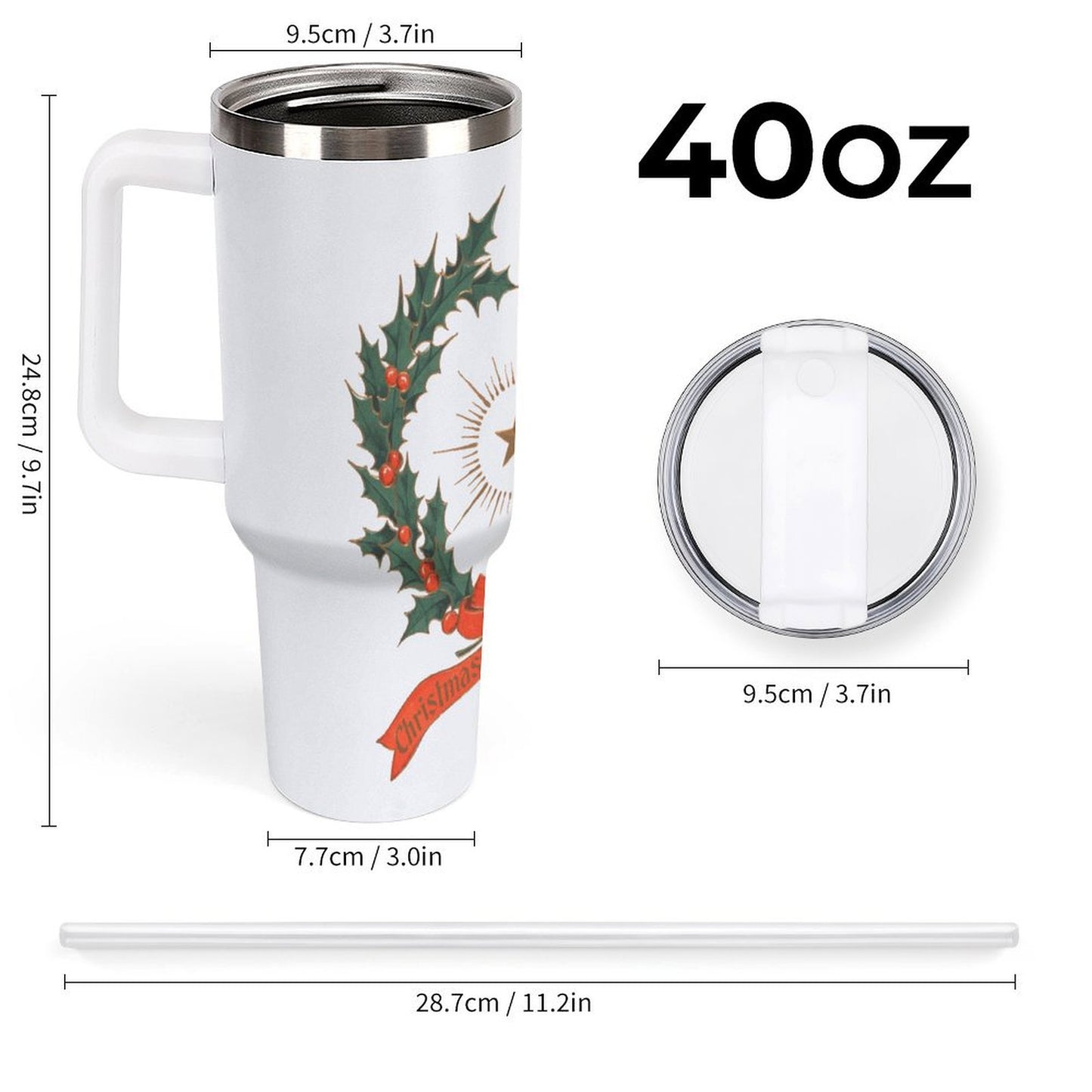PHDT00327 POD US Local Tumbler 40 oz Large Capacity Car Cup Christmas Wreath