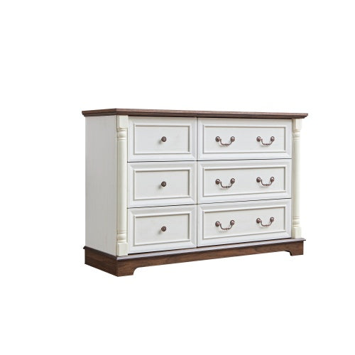 US Local Farmhouse Style 6 Drawer Dresser Chest With Base Wooden Rustic Chest Of Drawers, Storage Dresser Organizer For Bedroom, Living Room, Beautiful Sturdy And Durable