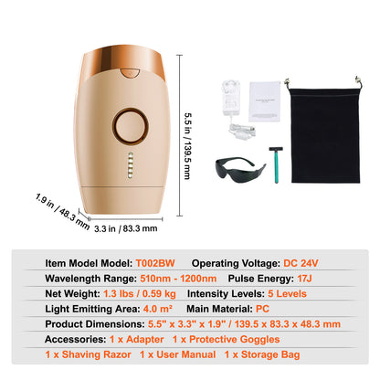 US Local VEVOR IPL Hair Removal, Permanent Hair Removal For Women And Men, Auto Manual Modes  5 Adjustable Levels, Painless At-Home Hair Removal Device For Legs, Armpits, Bikini Line, Whole Body