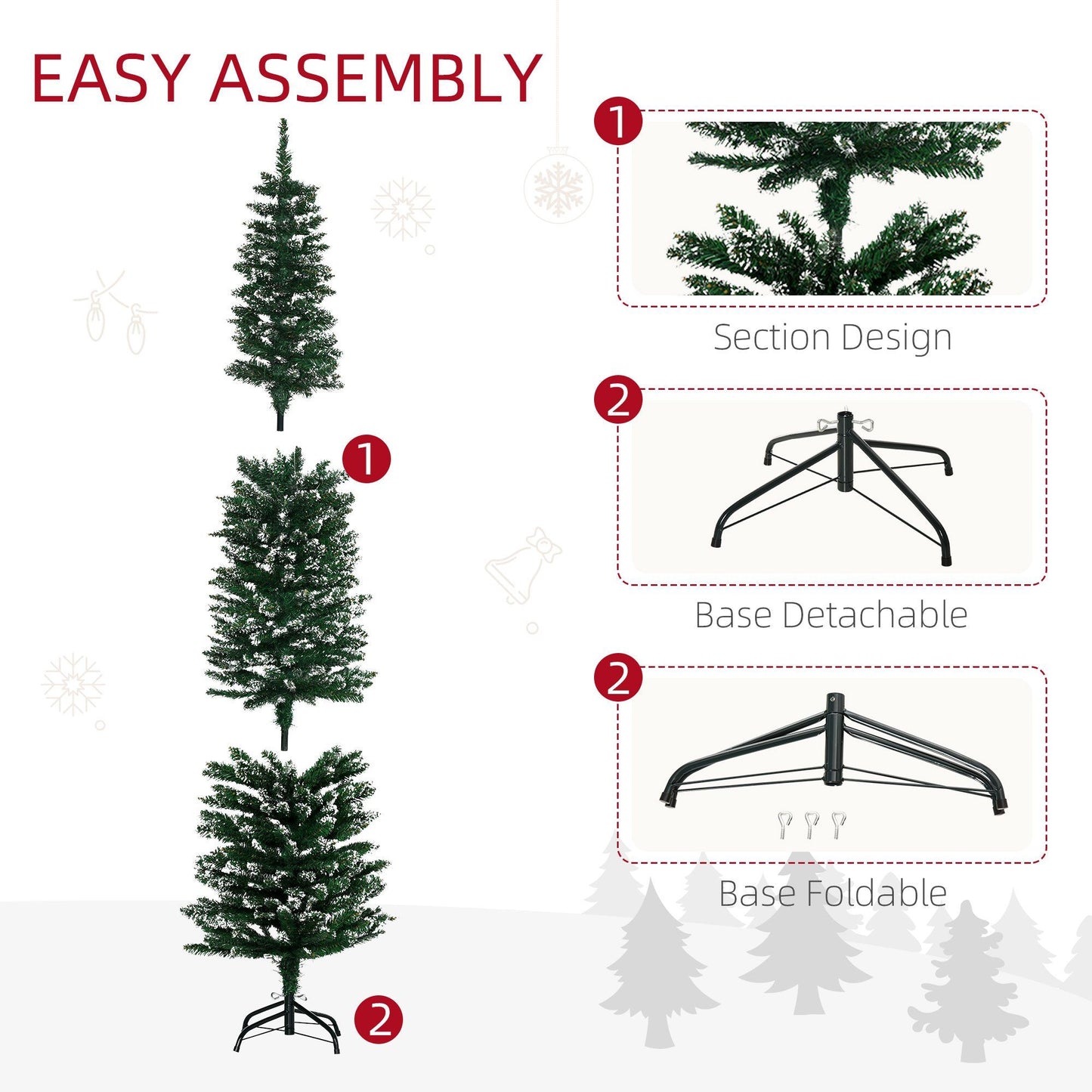 CA Local 6 ft Artificial Snow Dipped Christmas Tree Xmas Pencil Tree Holiday Home Indoor Decoration With Foldable Black Stand, Green