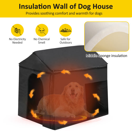 US Local 60.2  Large Outdoor Dog House With Insulated Liner For Winter Waterproof Dog Kennel For Medium & Large Dogs, Dog House With Porch And Asphalt Roof And Elevated Floor, Nature