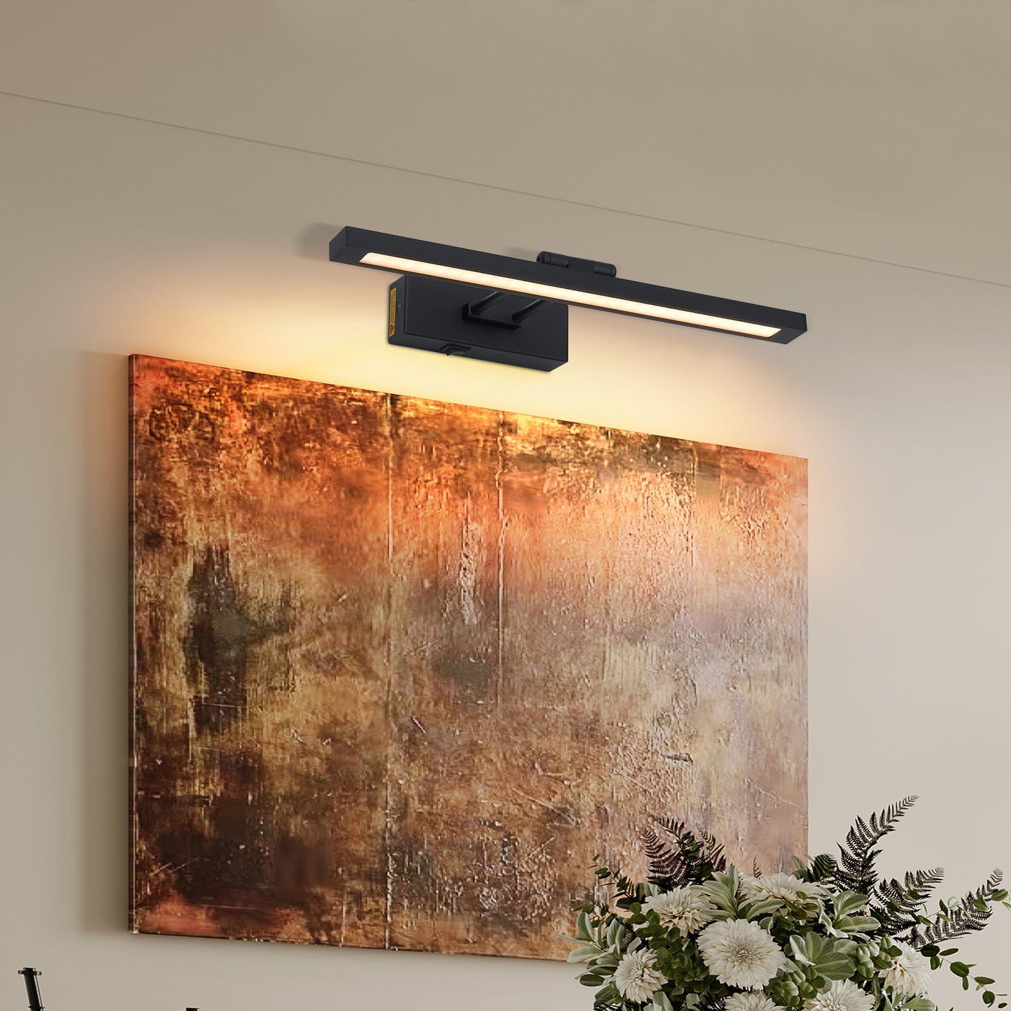 US Local Picture Light Battery Operated With Remote, LED Black Art Lights For Paintings Rechargeable Dimmable And Timer, 16in Wall Sconce For Art Painting Gallery Adjustable Swing Arm For Display