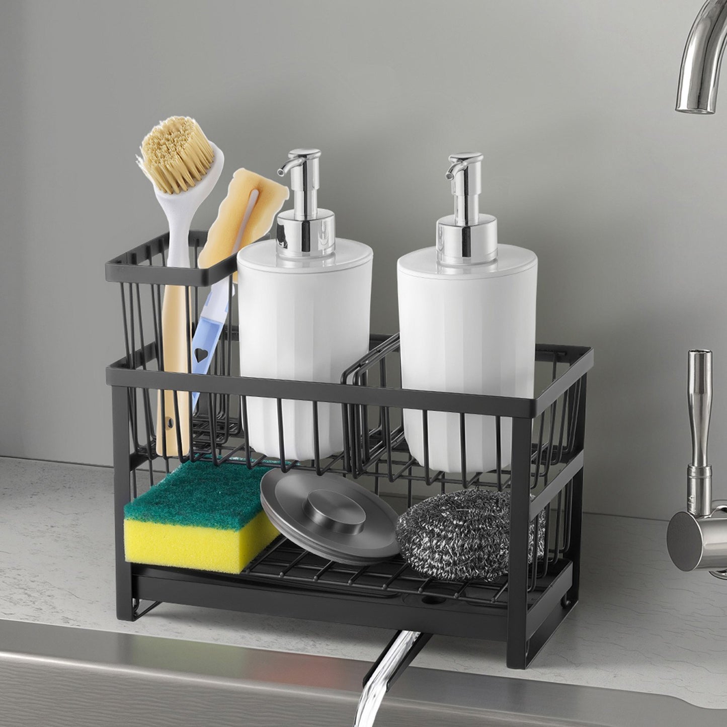 US Local Kitchen Sink Caddy Organizer Sponge Holder For Kitchen EssentialsStorage