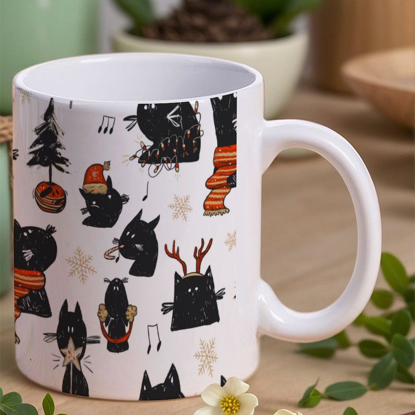 POD US Local White mug with full print, Christmas, Black Cat 0094