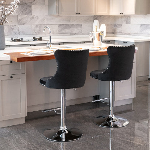 US Local Swivel Velvet Barstools Adjusatble Seat Height From 25-33 Inch Black,Set Of 2