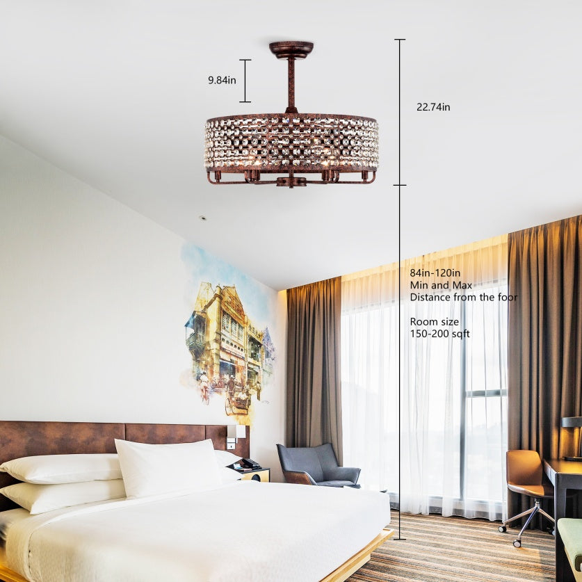 US Local Dia 26.8 Inch Chandelier Ceiling Fan ,Crystal Shade Ceiling Fan With Remote Control,3 ABS Blade--4-light No Include Bulb