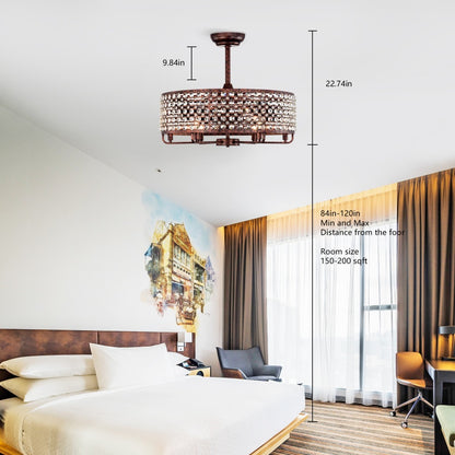 US Local Dia 26.8 Inch Chandelier Ceiling Fan ,Crystal Shade Ceiling Fan With Remote Control,3 ABS Blade--4-light No Include Bulb