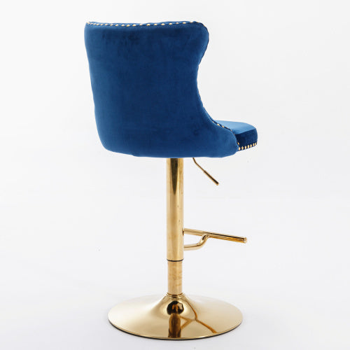 US Local Golden Swivel Velvet Barstools Adjusatble Seat Height From 25-33 Inch Blue,Set Of 2
