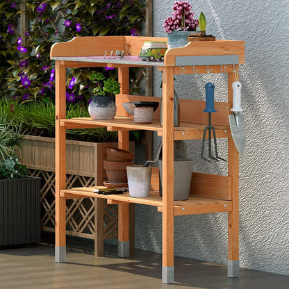US Local Garden Wooden Potting Bench Work Station With Hook