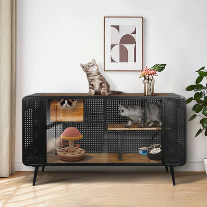 US Local Spacious Cat House With Tempered Glass For Living Room, Hallway