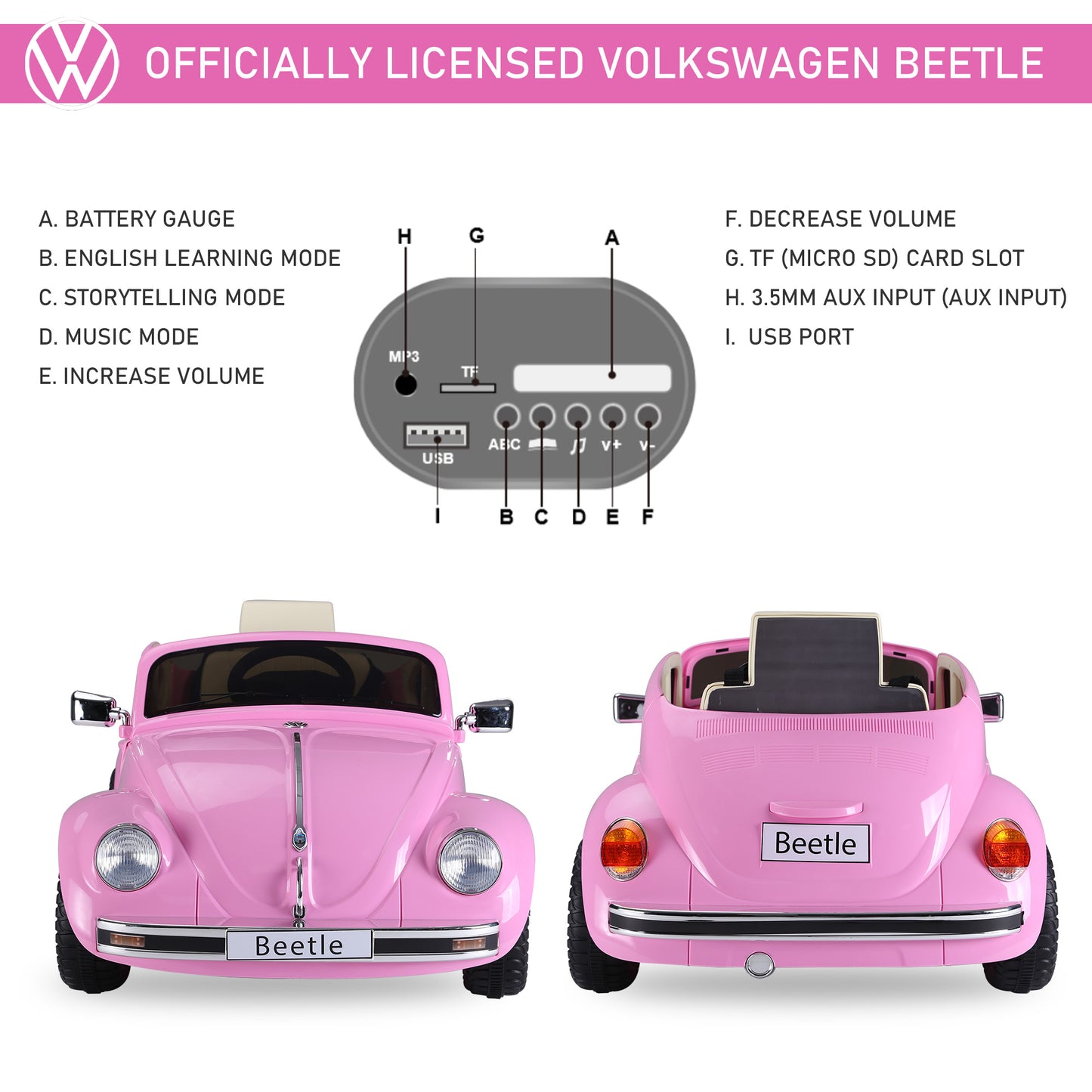 US Local Licensed Volkswagen Beetle Ride-on Kids Electric Car with Secondary Remote Control & Extra Wide Safety Tires