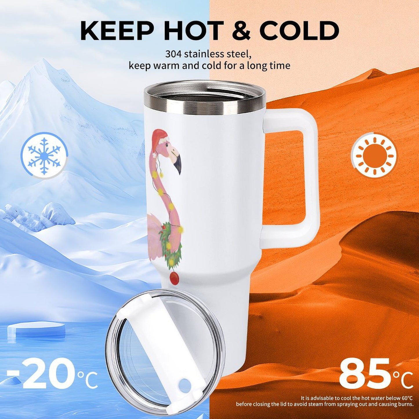 PHDT00302 POD US Local Tumbler 40 oz Large Capacity Car Cup Christmas Pink Flamingos