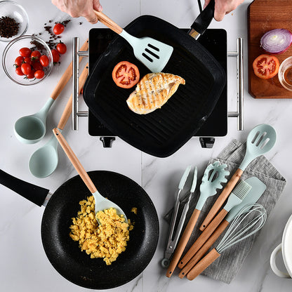 US Local Silicone Kitchenware With Wooden Handle