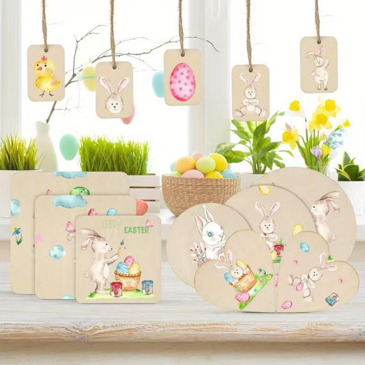 US Local 65-piece Unfinished Wooden Set, Craft Materials, Mixed-shape Wood Chips, Blank Decorative Plaques, Wooden Plaques For Drawing And Writing.