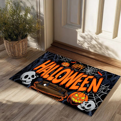 US Local Halloween Pumpkin Ghost Home Decor Doormat, Suitable For Entrance, Bedroom, Living Room, Bathroom, Kitchen, Absorbent And Non-Slip Rug