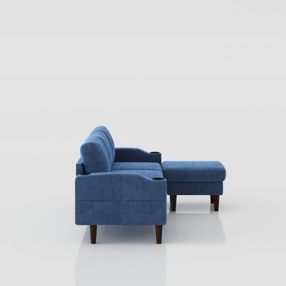 US Local Convertible Combination Sofa Sofa L-Shaped Sofa With Storage Cabinet Footstool, Living Room Navy Blue Sofa, Living Room Bedroom Office Small Space 3-Seater Combination Sofa