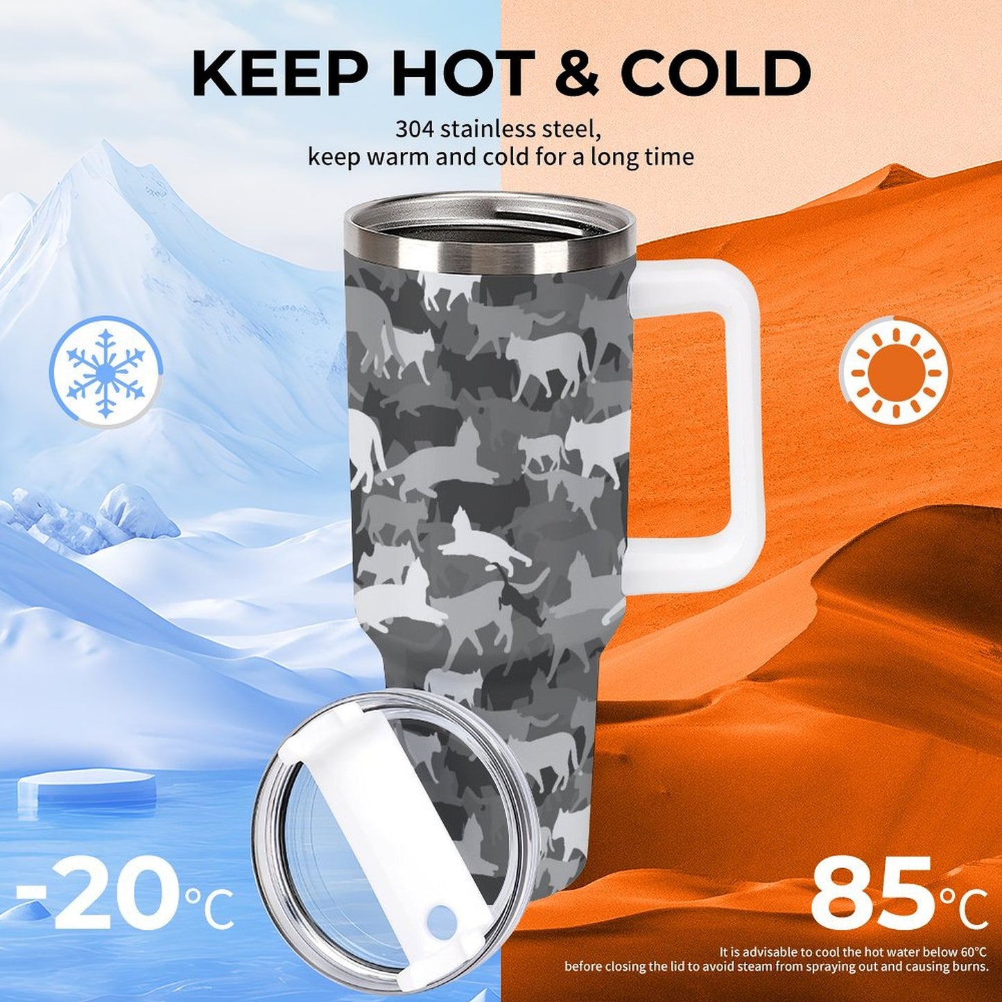 PHDT00238 POD US Local Tumbler 40 oz Large Capacity Car Cup Camouflage Cat Animal