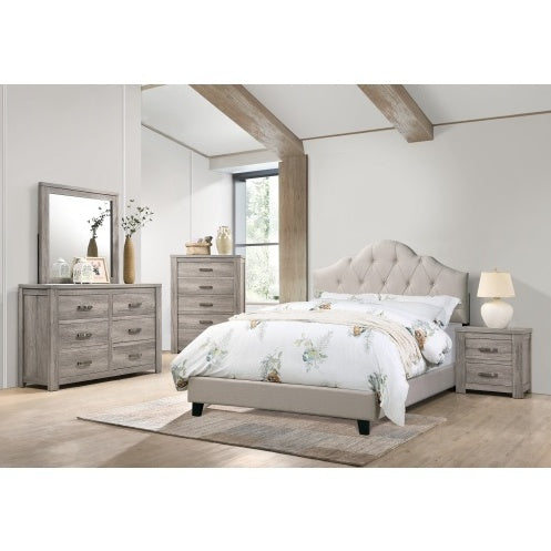 USA Local Contemporary 1pc Queen Size Bed Adjustable HB Light Brown Polyfiber Tufted Upholstered Wooden Bedframe Bedroom Furniture