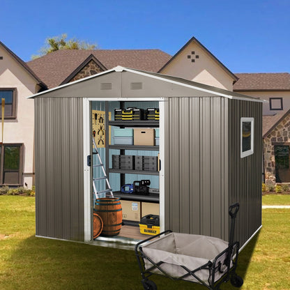 US Local 6x8ft Outdoor Metal Storage Shed With Window Grey