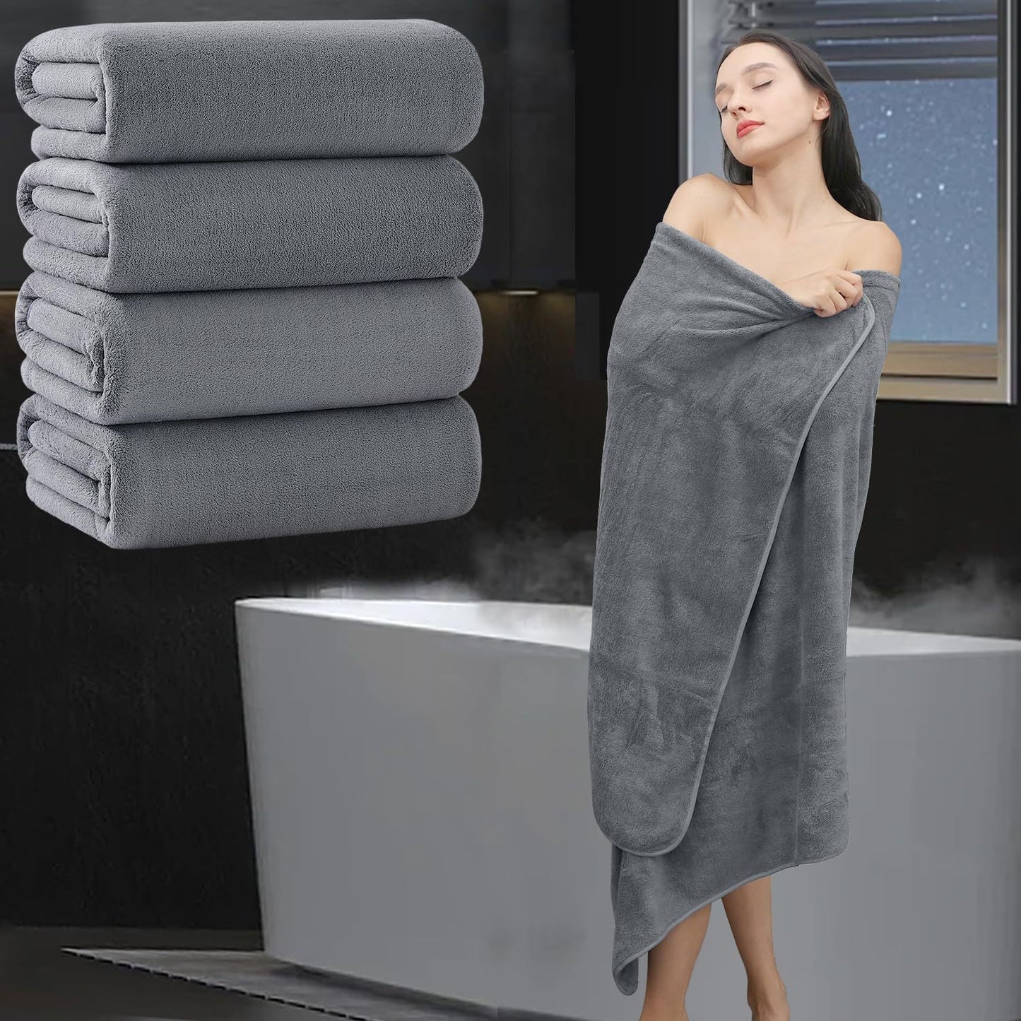 UK Local Coral Fleece Bath Towels Pack Of 3 Gray