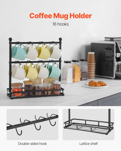 US Local Coffee Mug Holder For Countertop 16 Hooks Cup Rack With Storage Base Organizer