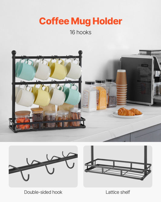 US Local Coffee Mug Holder For Countertop 16 Hooks Cup Rack With Storage Base Organizer