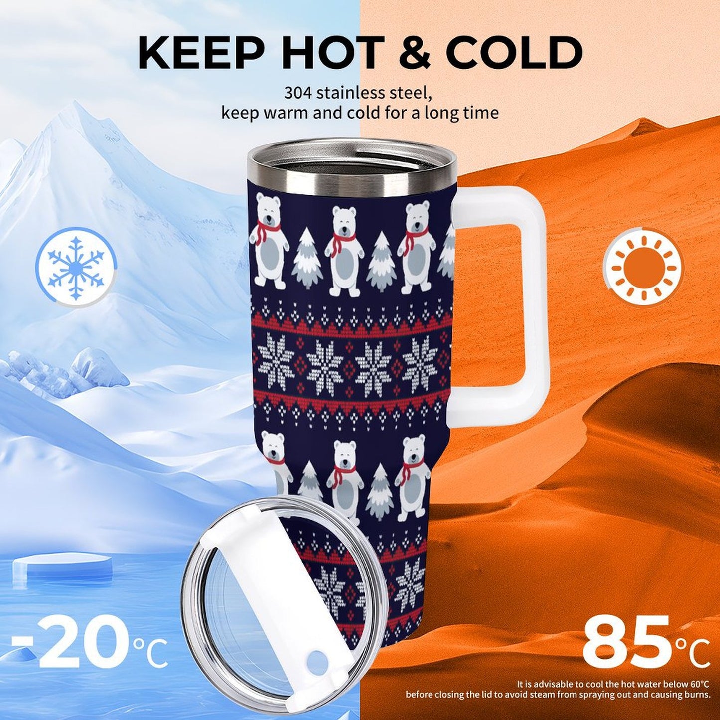 PHDT00185 POD US Local Tumbler 40 oz Large Capacity Car Cup Christmas Bear