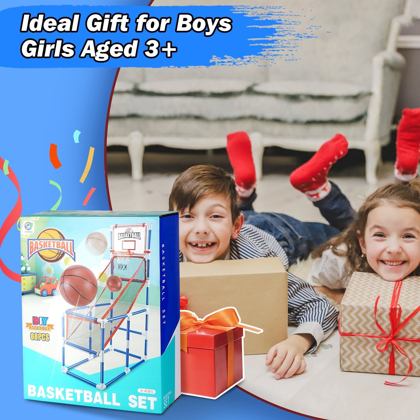 US Local 1Set Kids Basketball Game Set With 2 Balls Adjustable Height Basketball Hoop Arcade Game Indoor Outdoor Toys For Boys Girls Aged 3 To 12