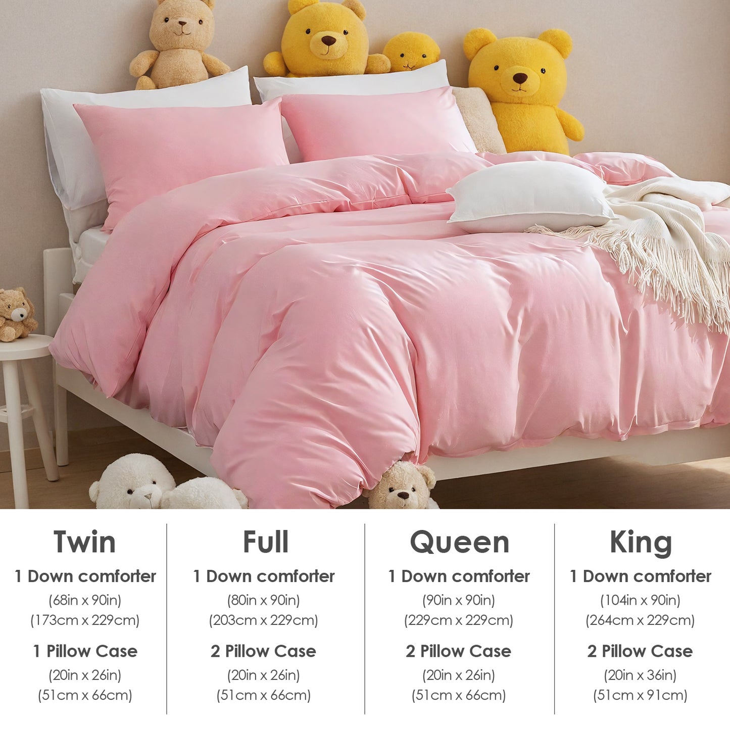 US Local Three-piece Bedding Set With Solid Color Quilt Cover And Pillowcase, Three-piece Bedding Set - Super Soft Microfiber Hotel Series - Brushed Super Soft And Machine Washable, Cute Pink Three-piece Set W
