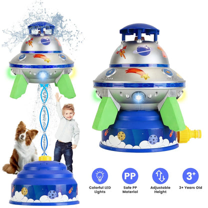 US Local UFO Water Sprinkler Outdoor Summer Rocket Toy With Colorful LED Lights Spinning 1.64FT To 6.56FT Adjustable Height Birthday Summer Gift For Girls Boys Aged Years Old GPCT5465