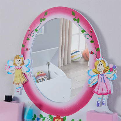 US Local Wooden Makeup Dresser Furniture Girls Mirrored Dressing Table For Kids